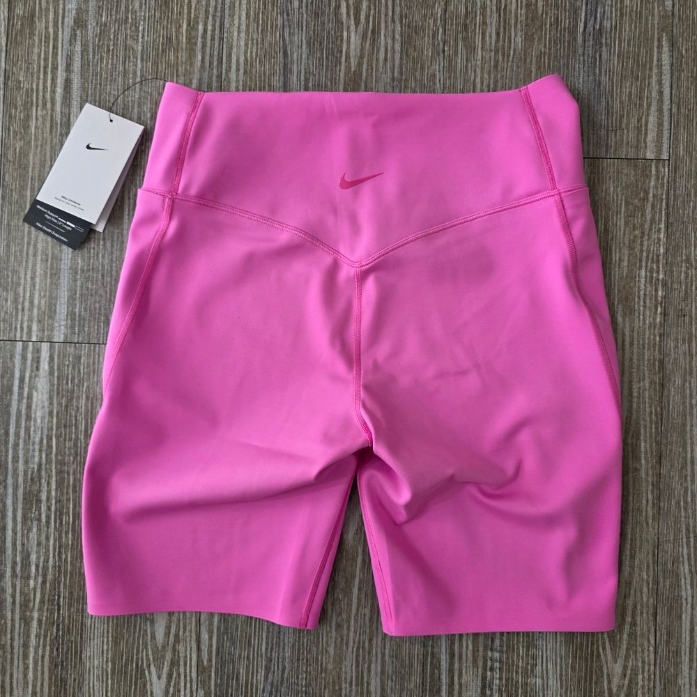 Nike Universa Women's High-Waisted 8" Biker Gym Shorts Seamless Front Pink M New - Picture 10 of 15